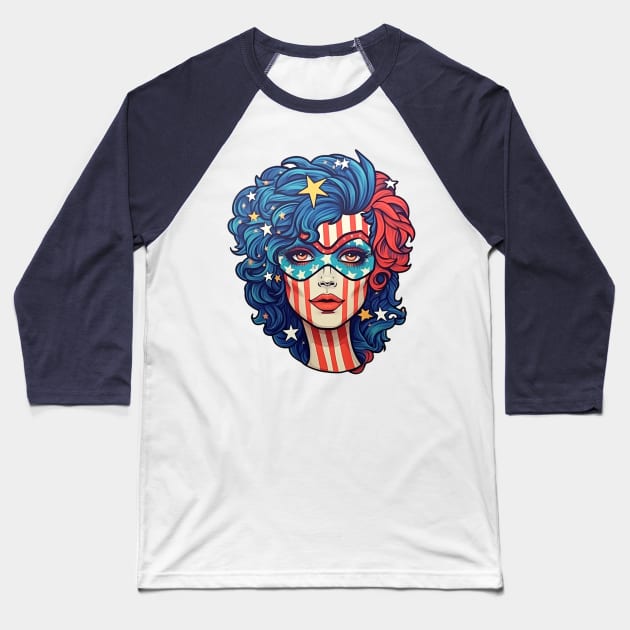 4th of July Pride Celebration Women Baseball T-Shirt by AstroWolfStudio